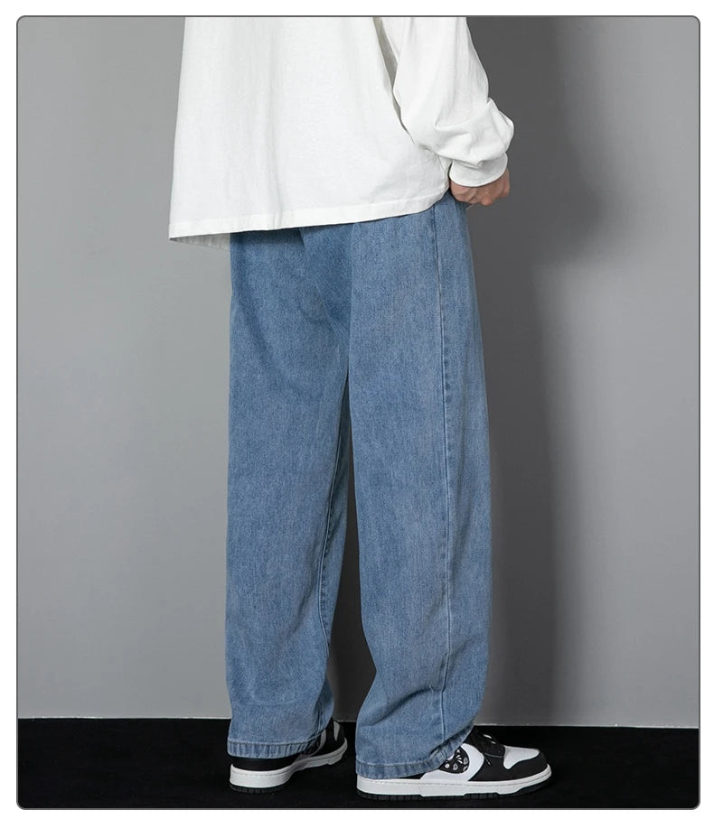 Men Korean Wide Leg Straight Jeans