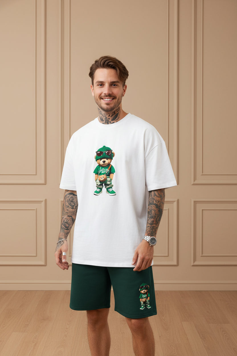 Men Harajuku Bear Shorts Set