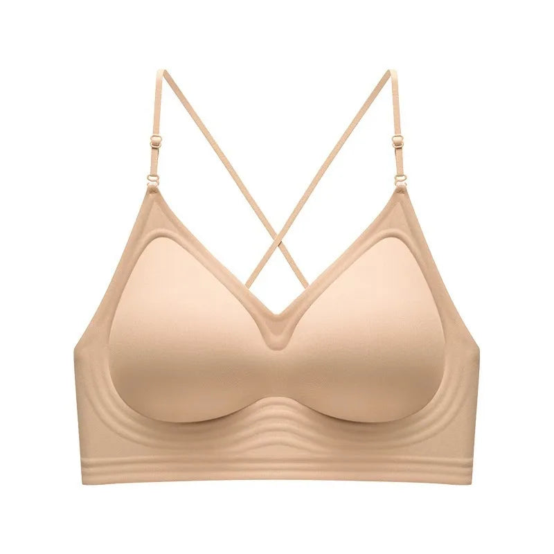 Backless Seamless Push Up Bra for Women with Thin Straps and Neck Hook