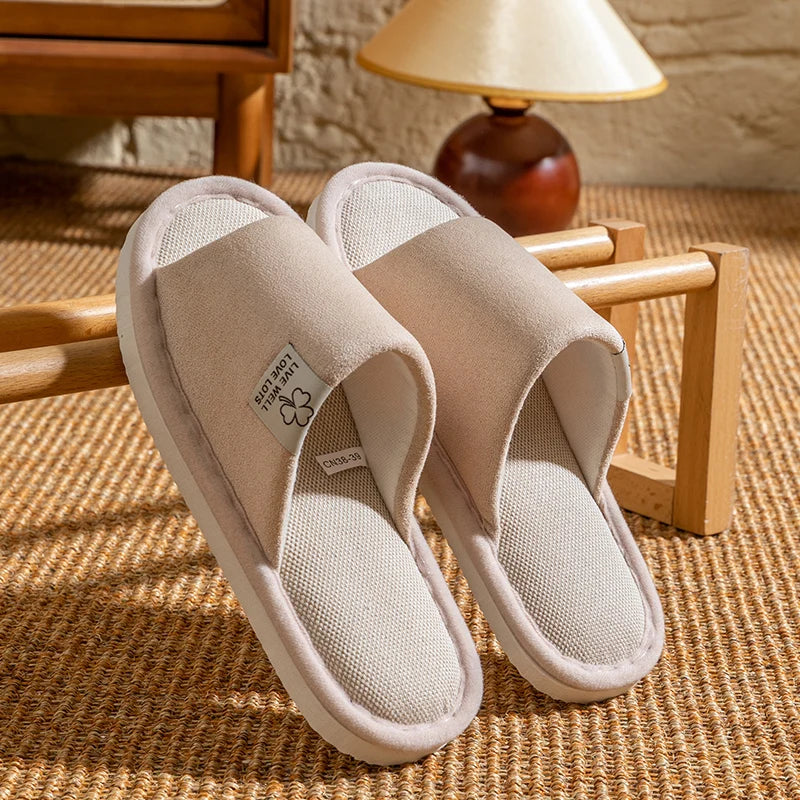 Men Linen Indoor House Slippers