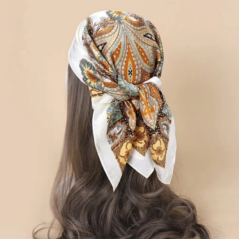 Women Floral Silk Square Hijab Scarf Fashion Shawl