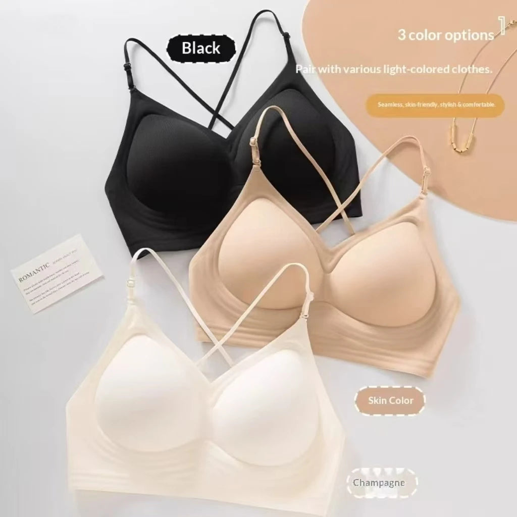 Backless Seamless Push Up Bra for Women with Thin Straps and Neck Hook