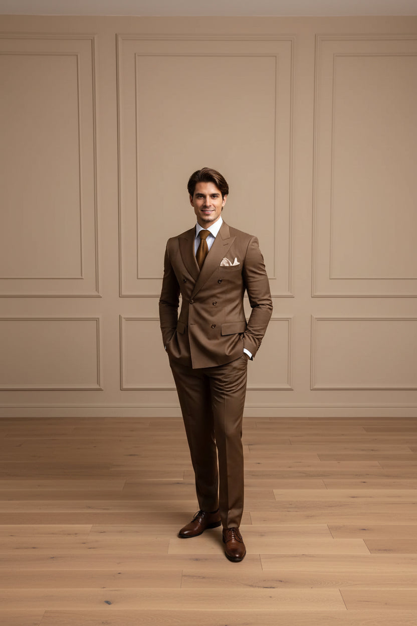 Men Brown Double Breasted Suit Set