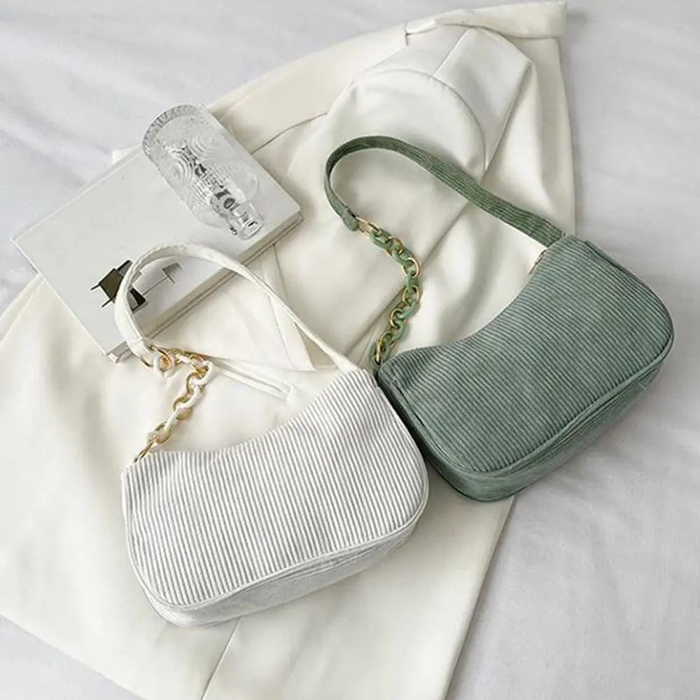 Vintage Corduroy Underarm Zipper Shoulder Bag for Women