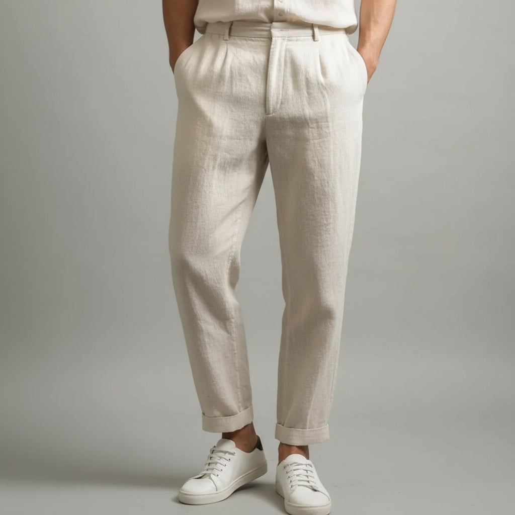 Men Vintage Linen Straight Trousers