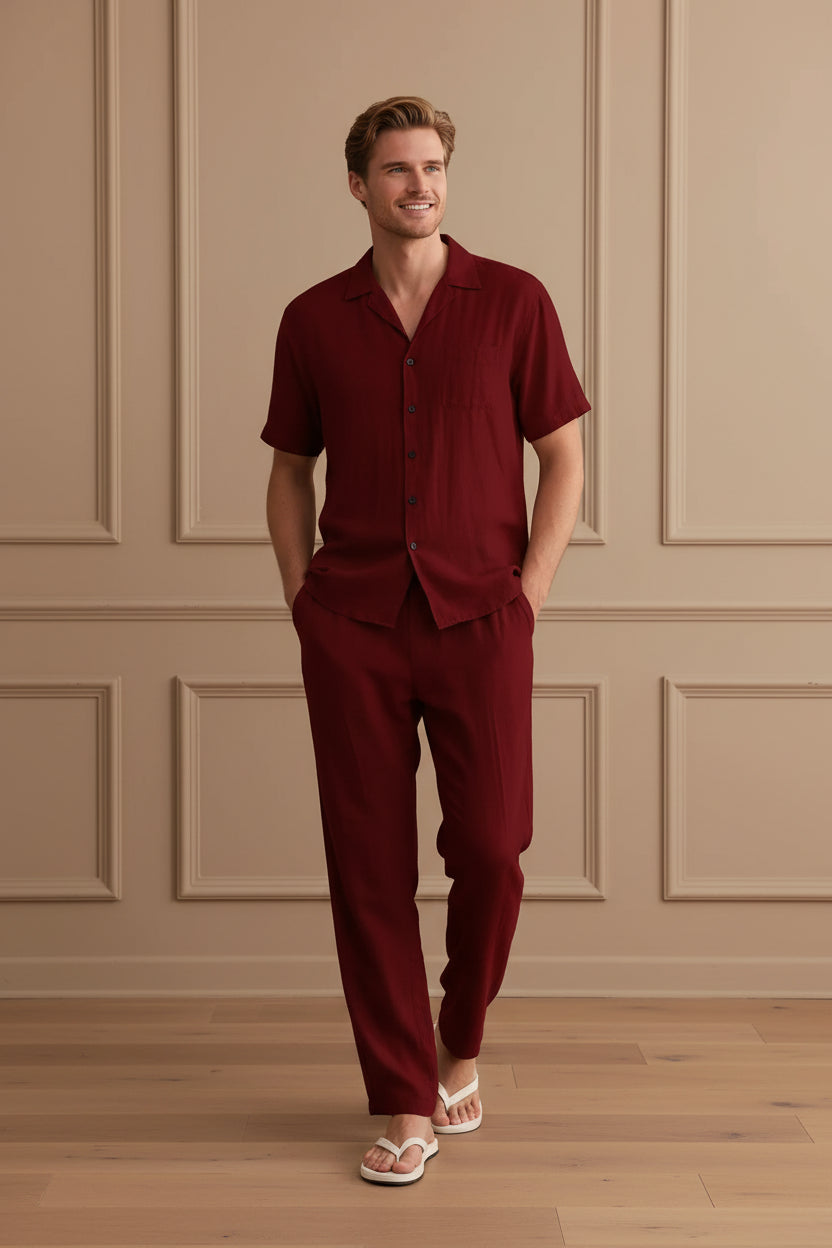Men Color Block Short Sleeve Shirt Set