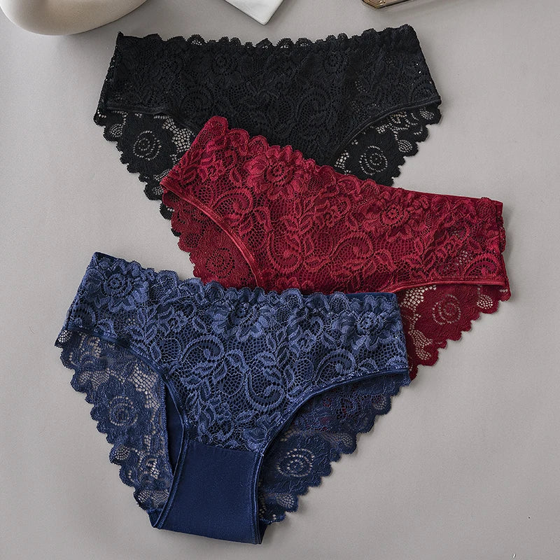 Floral Lace Embroidered Briefs Set for Women Breathable Underwear