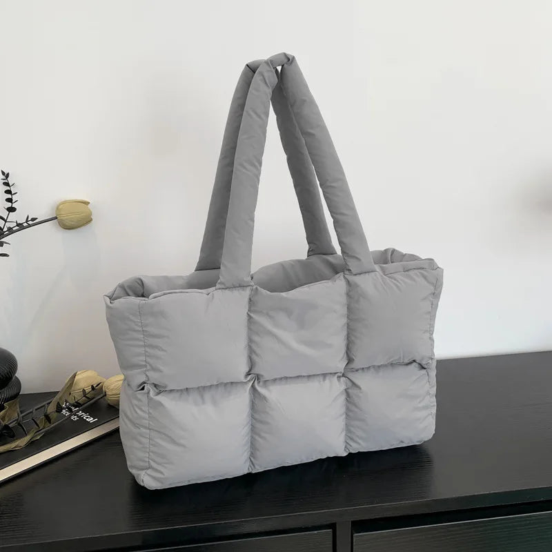 Quilted Plaid Large Capacity Tote Shoulder Bag for Women