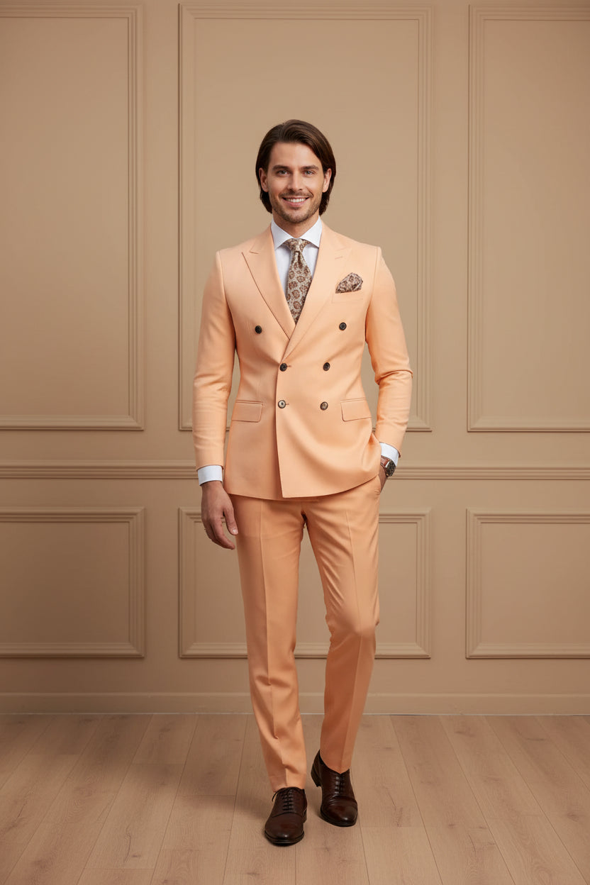 Men Brown Double Breasted Suit Set