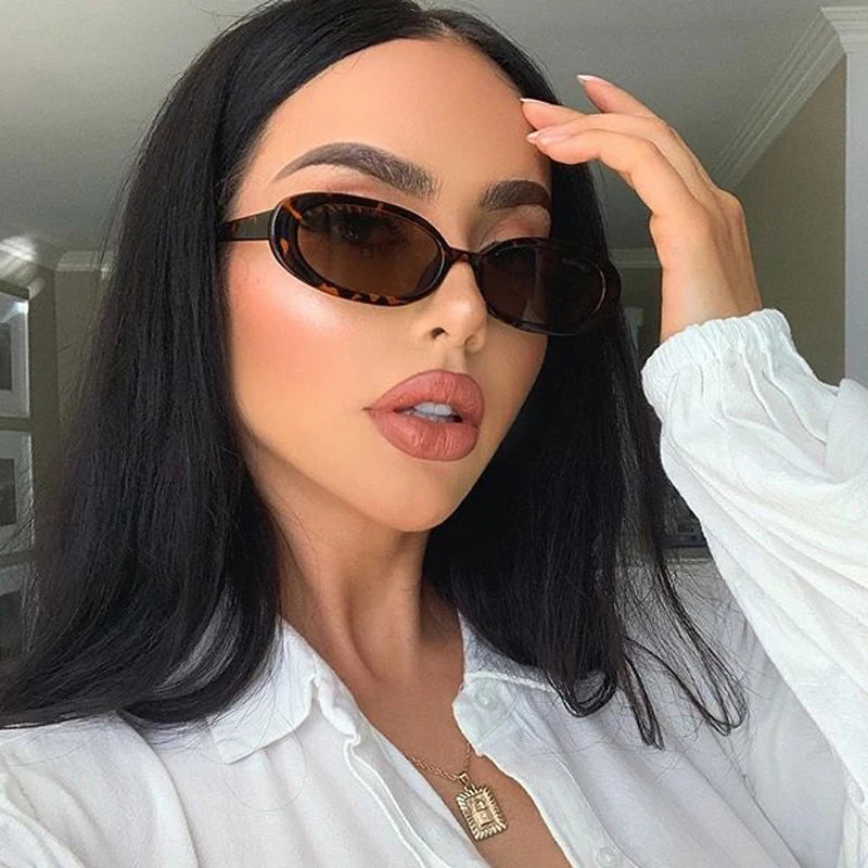 Women Leopard Oval Vintage Designer Sunglasses UV400