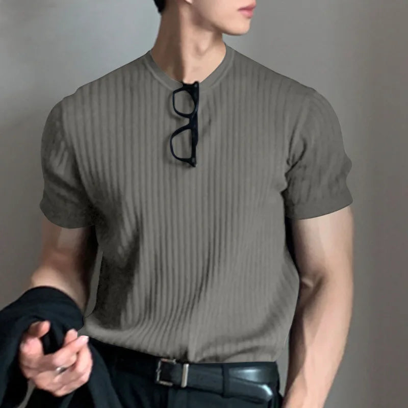 Men Long Sleeve O Neck T Shirt Loose Casual Knit Top