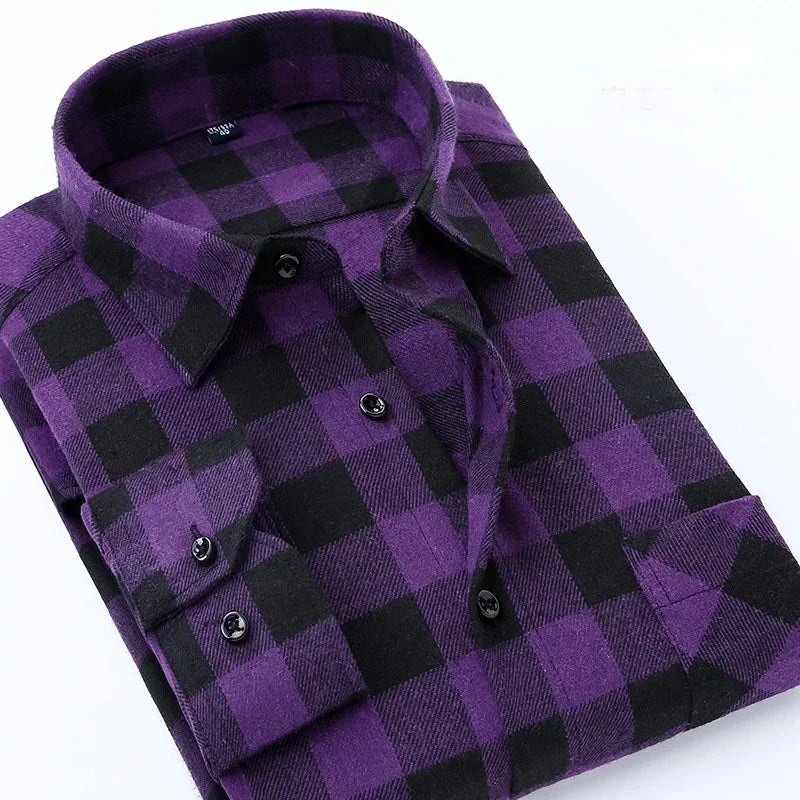 Men’s Cotton Plaid Long Sleeve Shirt
