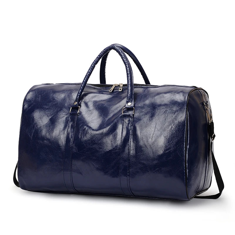 Large Capacity PU Leather Travel Duffle Bag for Men