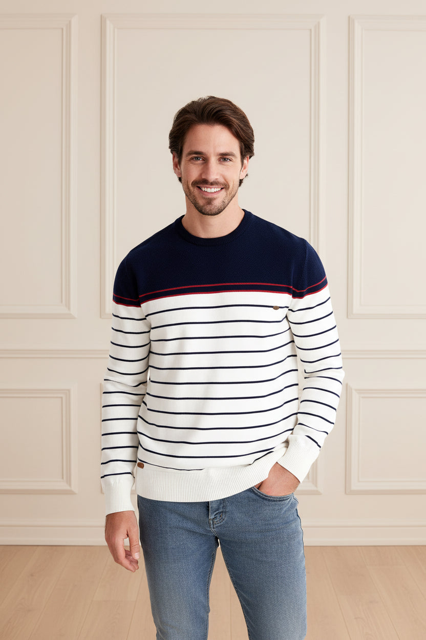 Men Striped Cotton Pullover Knitted Sweater