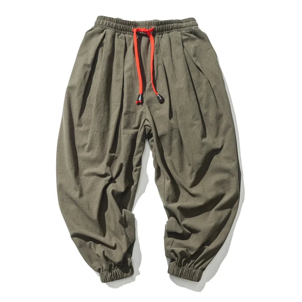 Men Cotton Linen Wide Leg Pants Loose Fit Casual Trousers