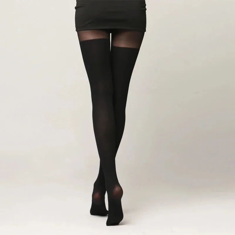 Faux Thigh High Patterned Tights for Women