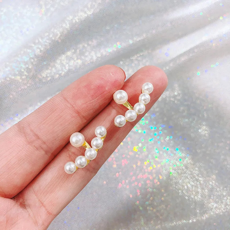 Women Pearl Crystal Star Stud Earrings Fashion Jewelry