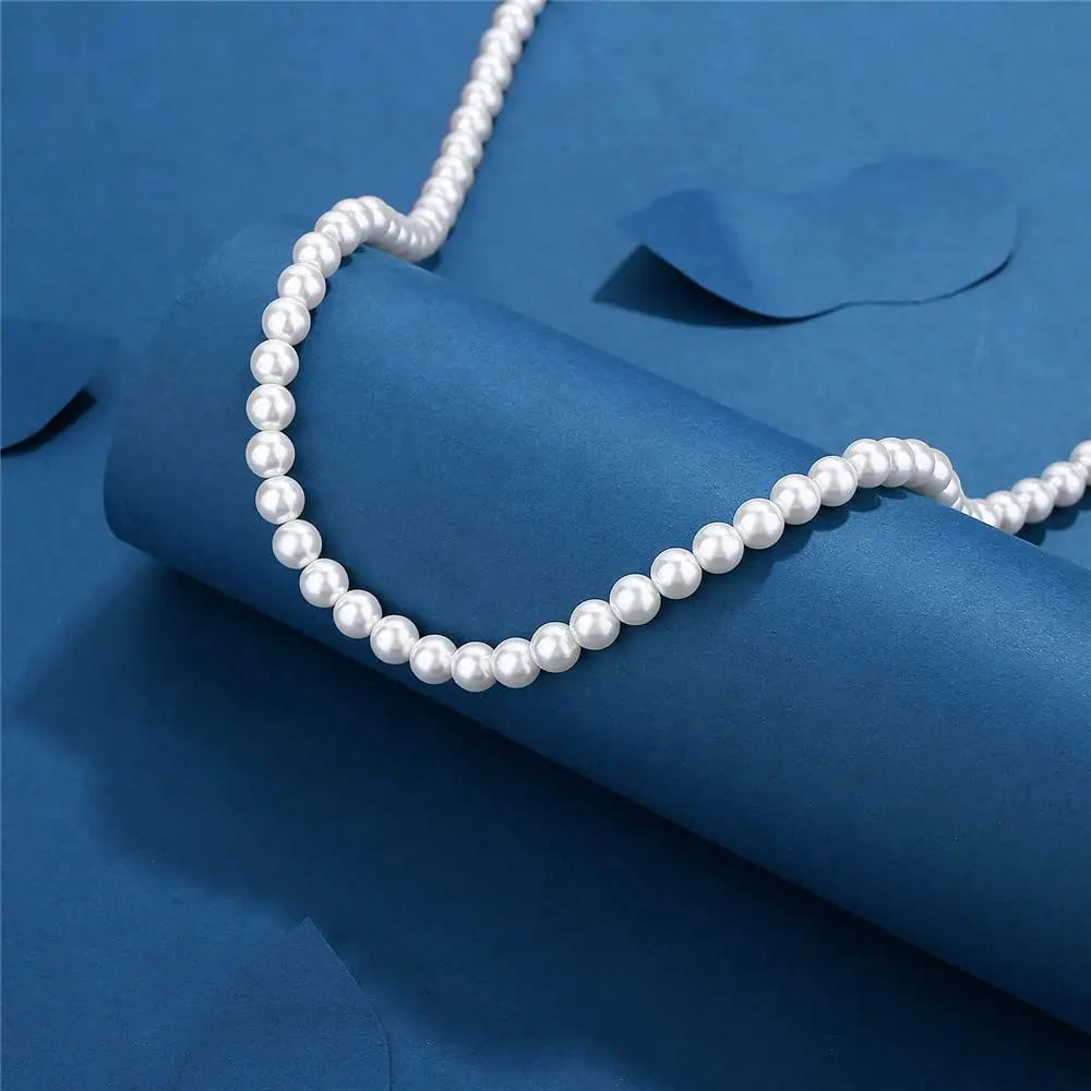 Men Simple Handmade Strand Bead Pearl Necklace
