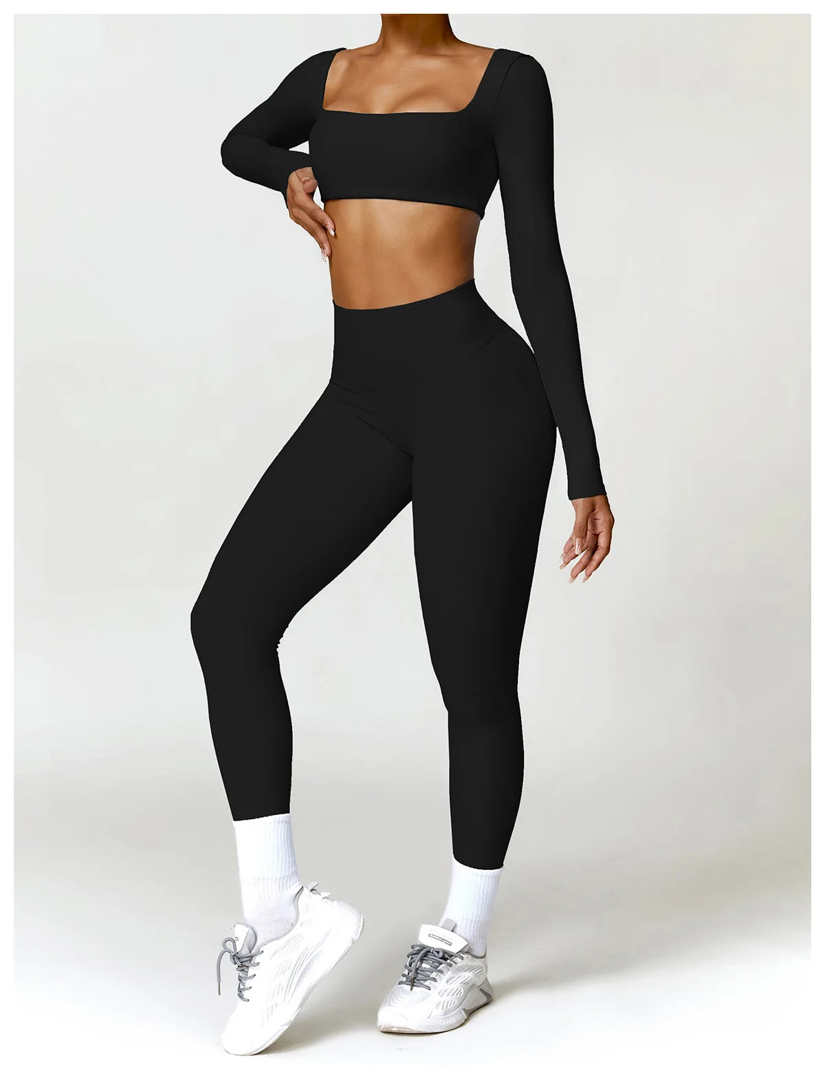 Women 2 Piece Yoga Set Long Sleeve Sports Top and Leggings