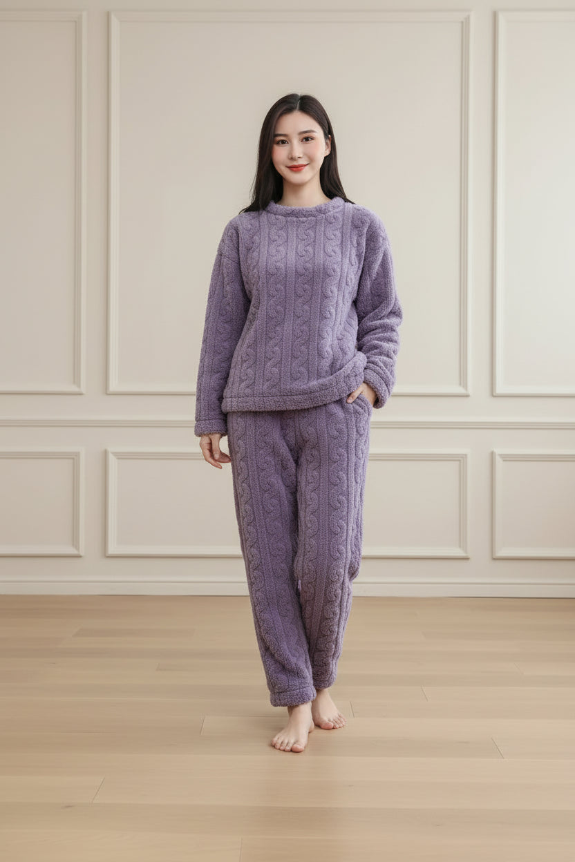 Ribbed Fleece Pullover and Pants Set for Women