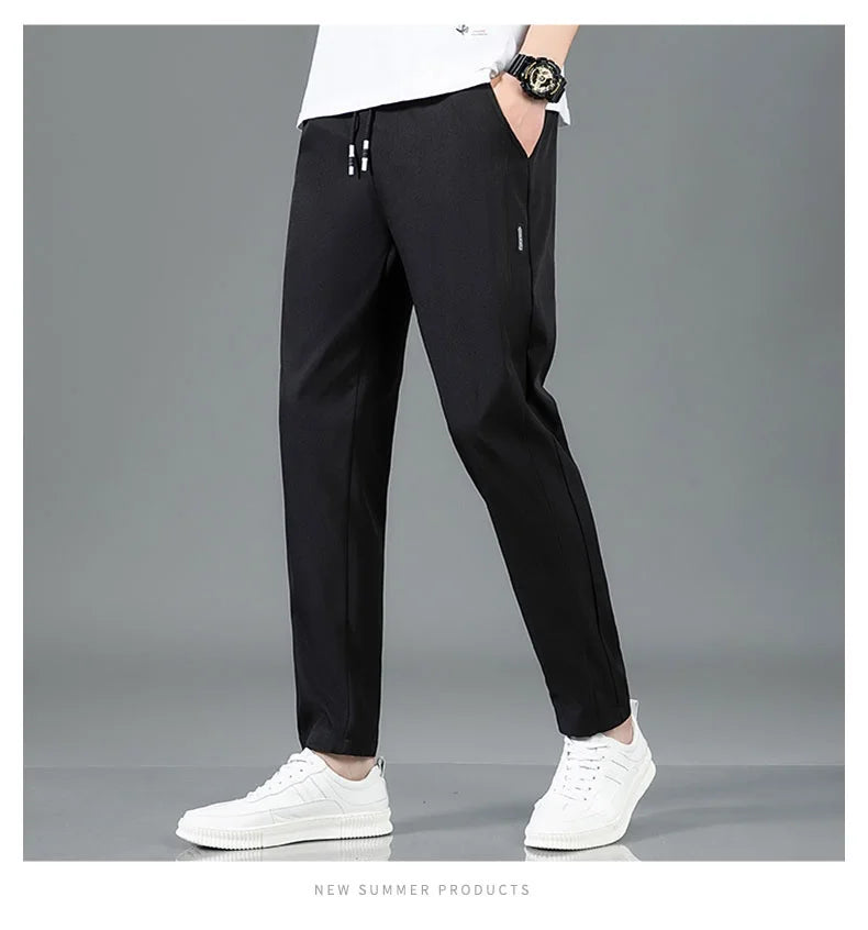 Men Ice Silk Straight Leg Casual Pants Breathable Sweatpants