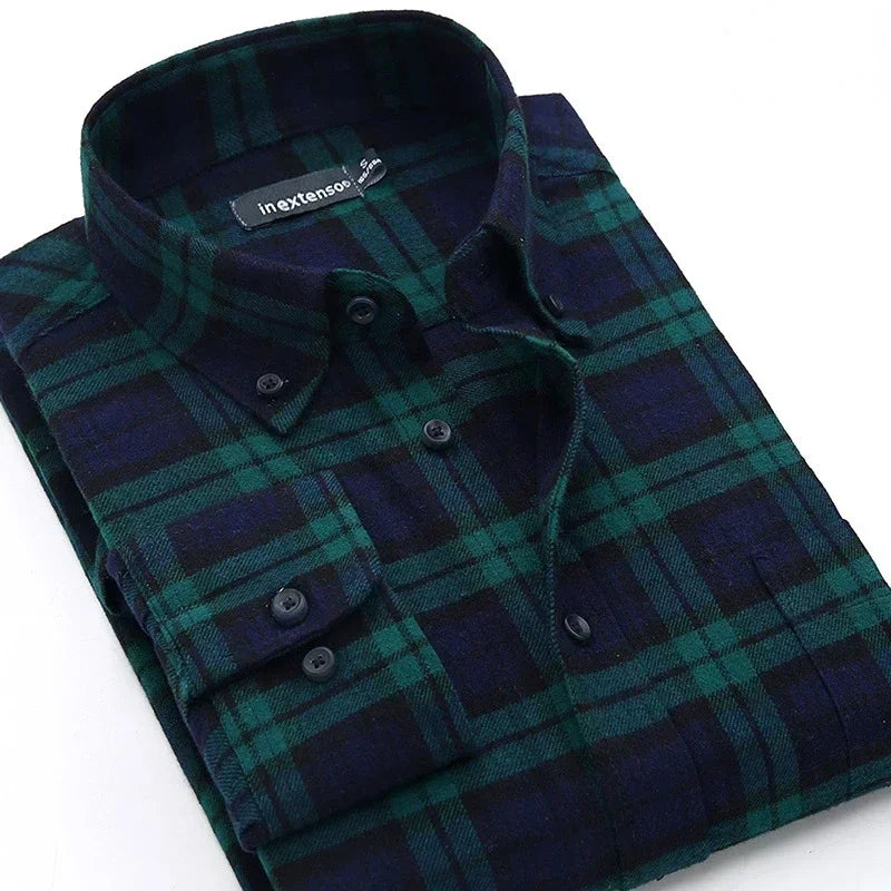 Men’s Cotton Plaid Long Sleeve Shirt