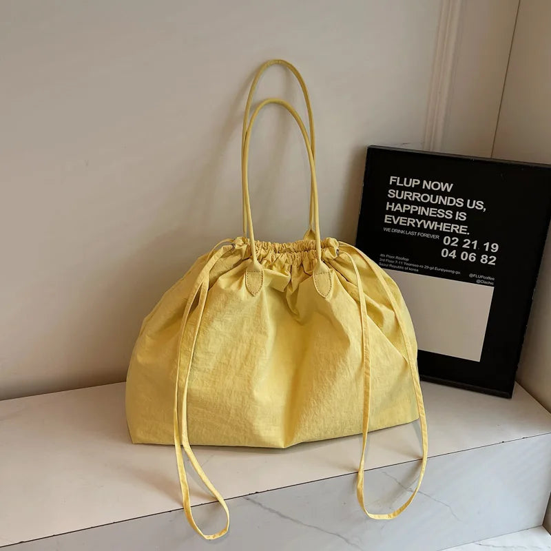Large Capacity Nylon Drawstring Bucket Wrist Bag for Women