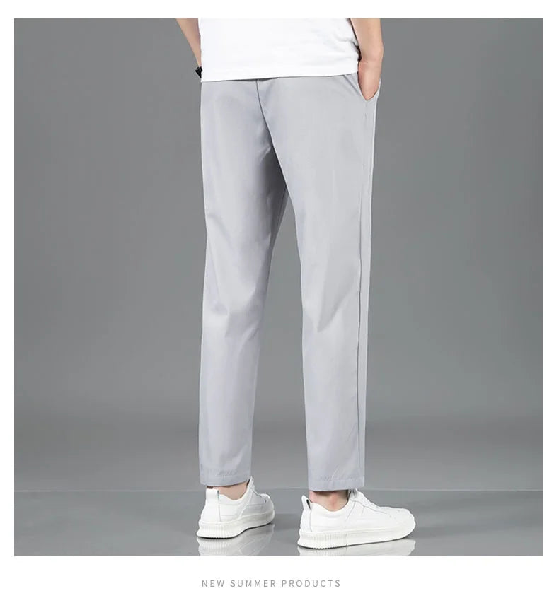 Men Ice Silk Straight Leg Casual Pants Breathable Sweatpants