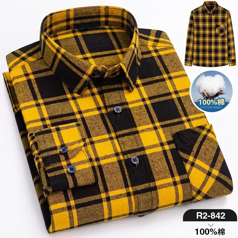 Men’s Cotton Plaid Long Sleeve Shirt