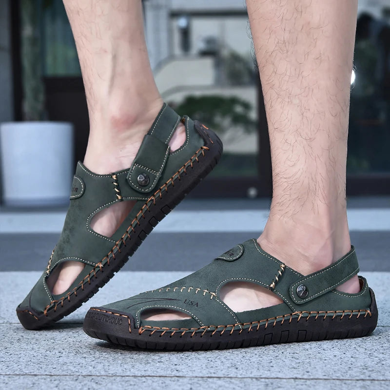 Men Breathable Leather Handmade Summer Sandals