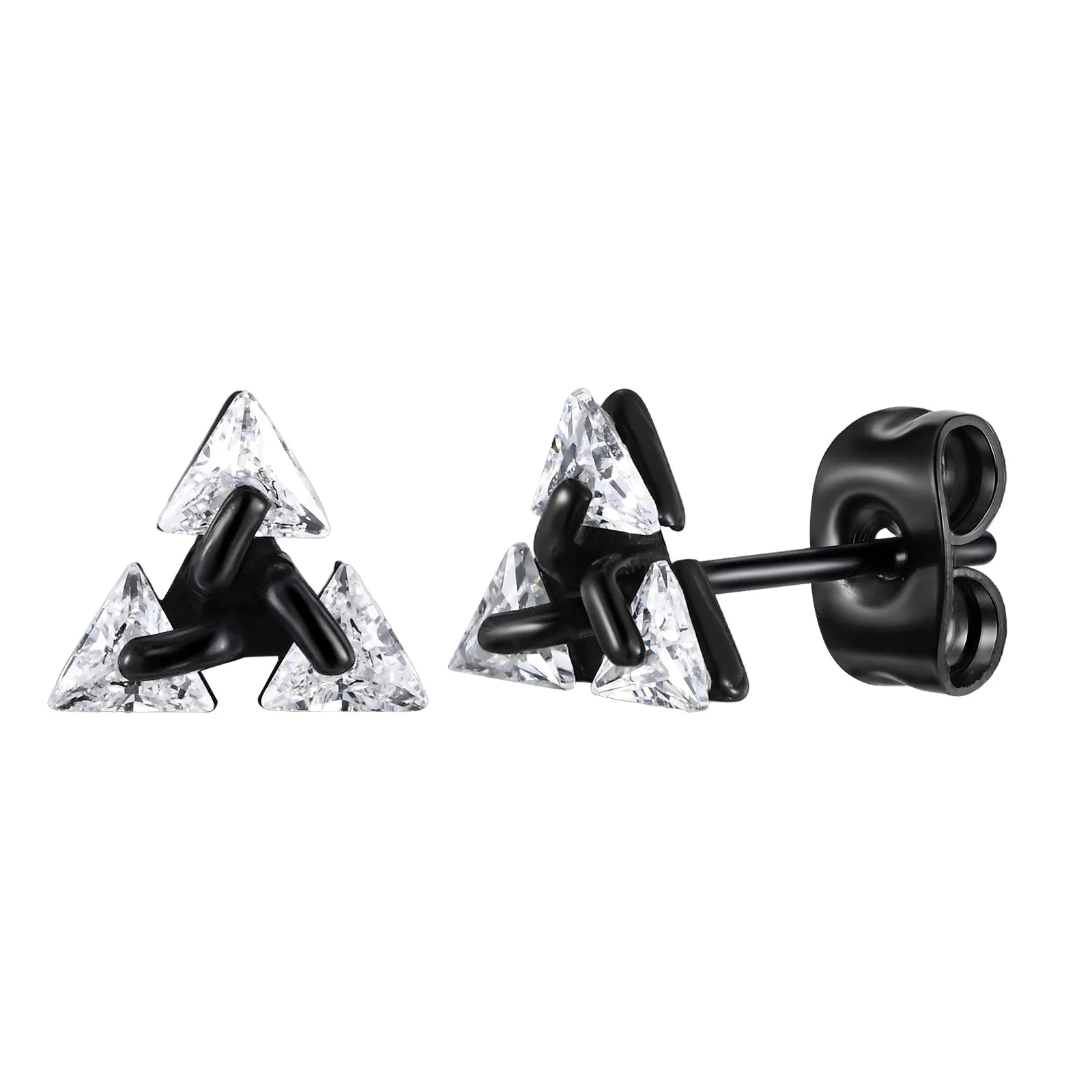 Men Triangle Zircon Stainless Steel Stud Earrings
