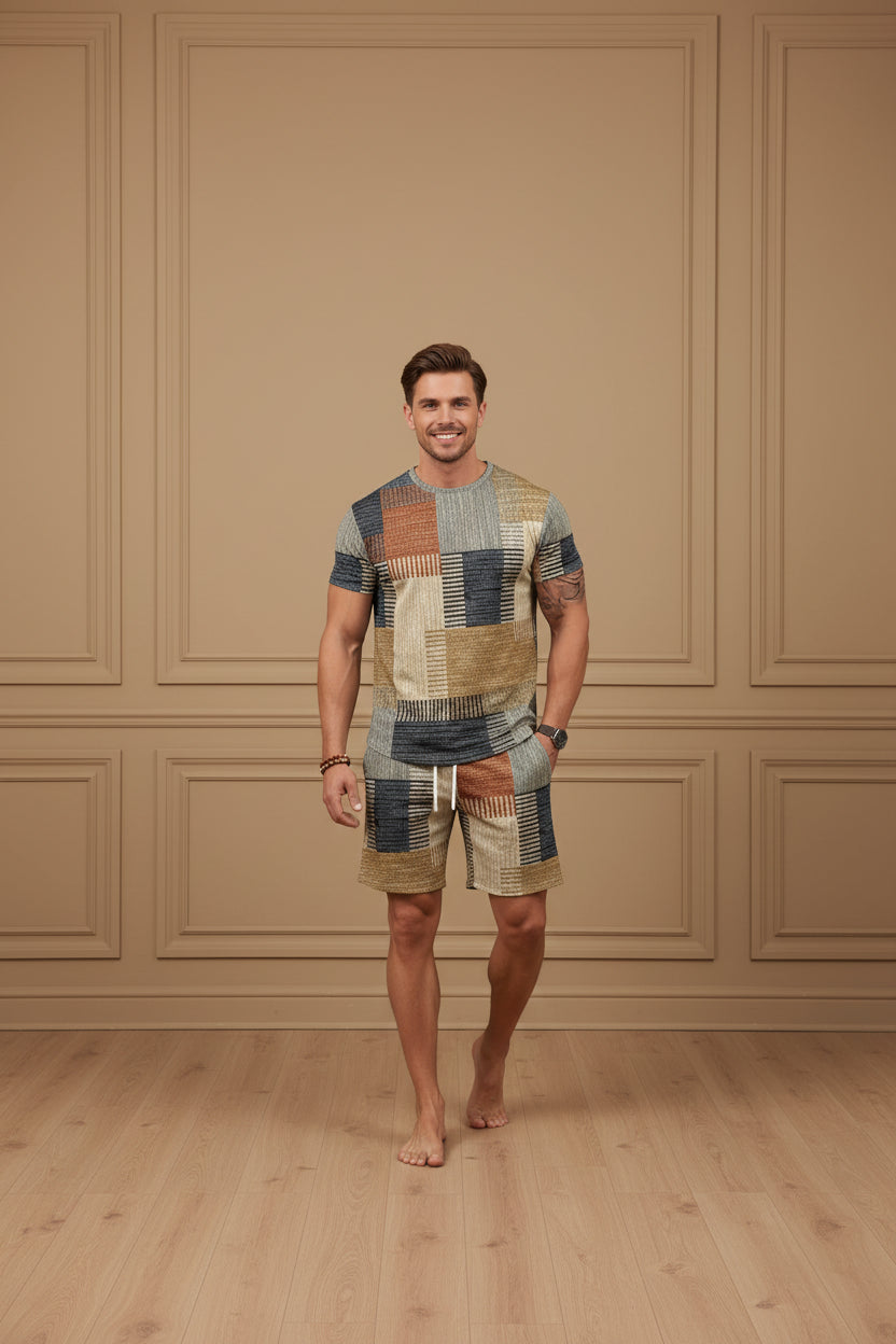 Men Casual Short Sleeve Shorts Set