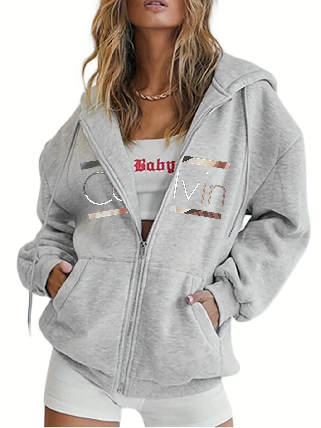 Women Zip Up Hoodie Drop Shoulder Activewear Fit Sweatshirt