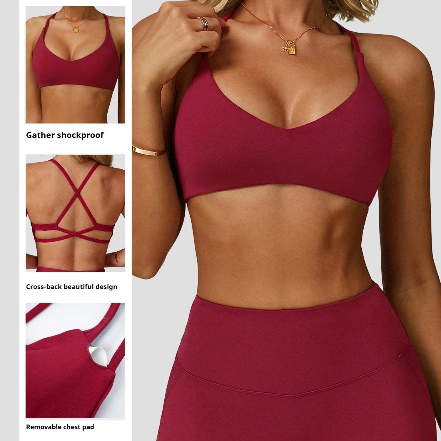 Women High Support Cross Back Push Up Sports Bra