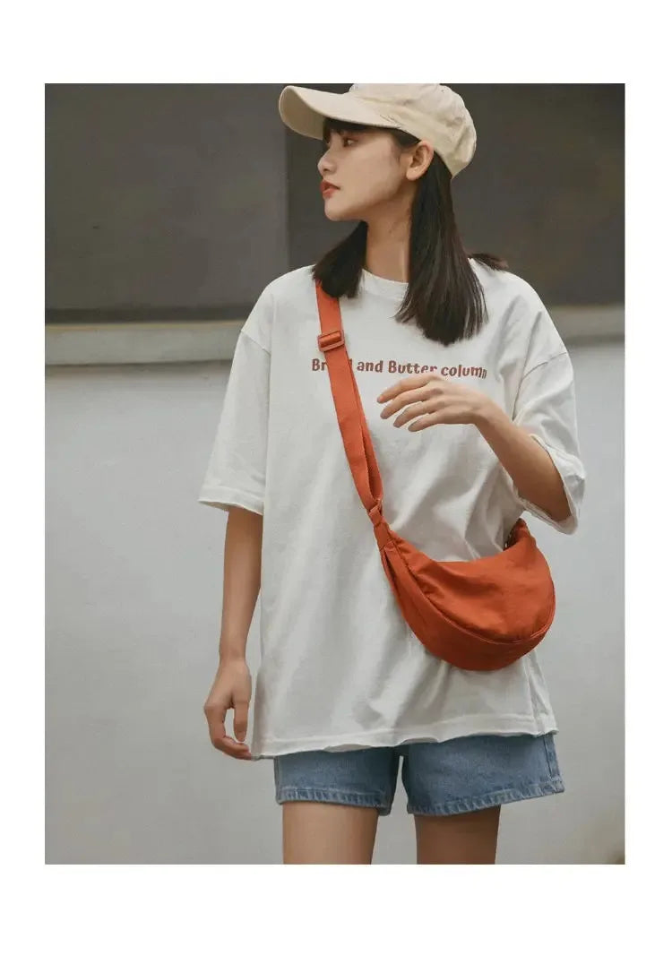 Men and Women Solid Color Chest Bag for Large Capacity Travel Crossbody Female Half Moon Bag Daily Cotton Filled Shoulder Bag