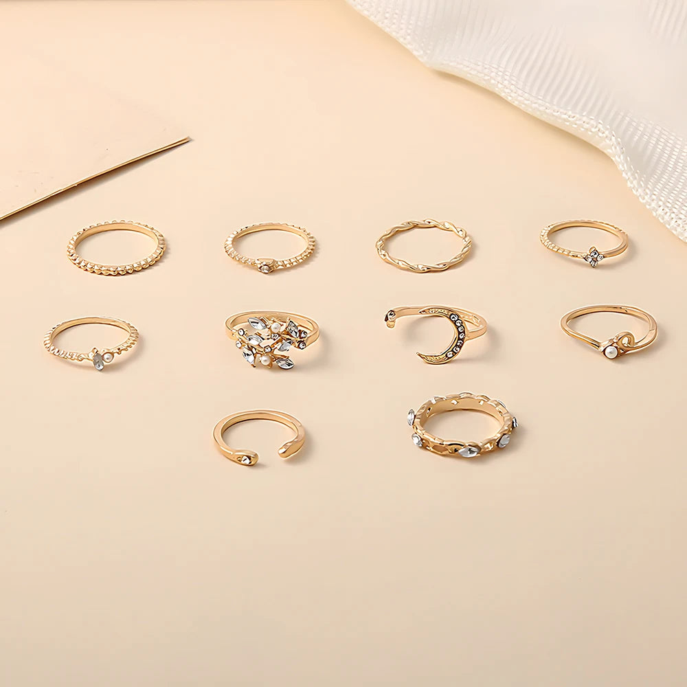 Women Bohemian Ring Set Moon Star Jewelry