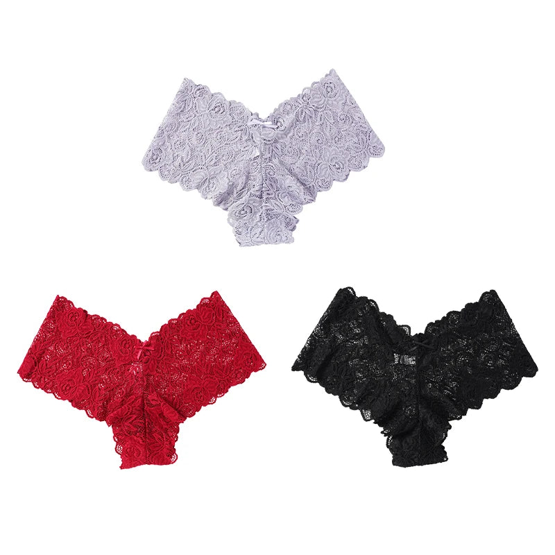 3 Pack Floral Lace Low Waist Panties for Women Soft Comfortable Underwear