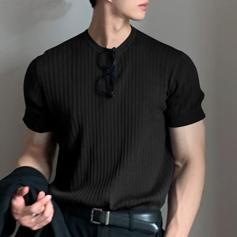 Men Long Sleeve O Neck T Shirt Loose Casual Knit Top