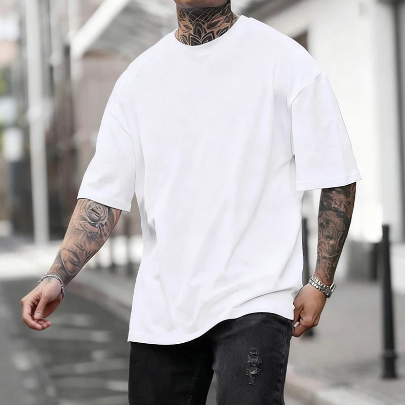Men Cotton Solid Color Short Sleeve T Shirt