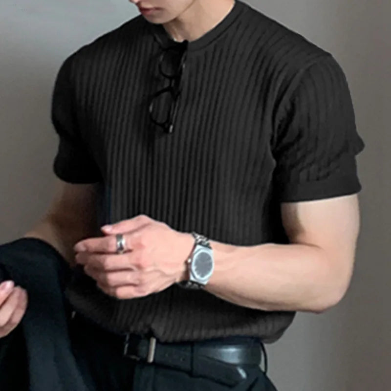 Men Long Sleeve O Neck T Shirt Loose Casual Knit Top