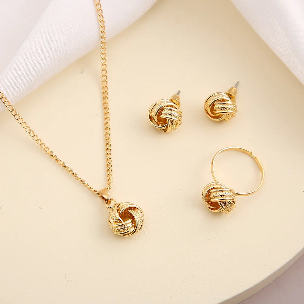 Women Gold Knot Twist Jewelry Set Vintage Fashion