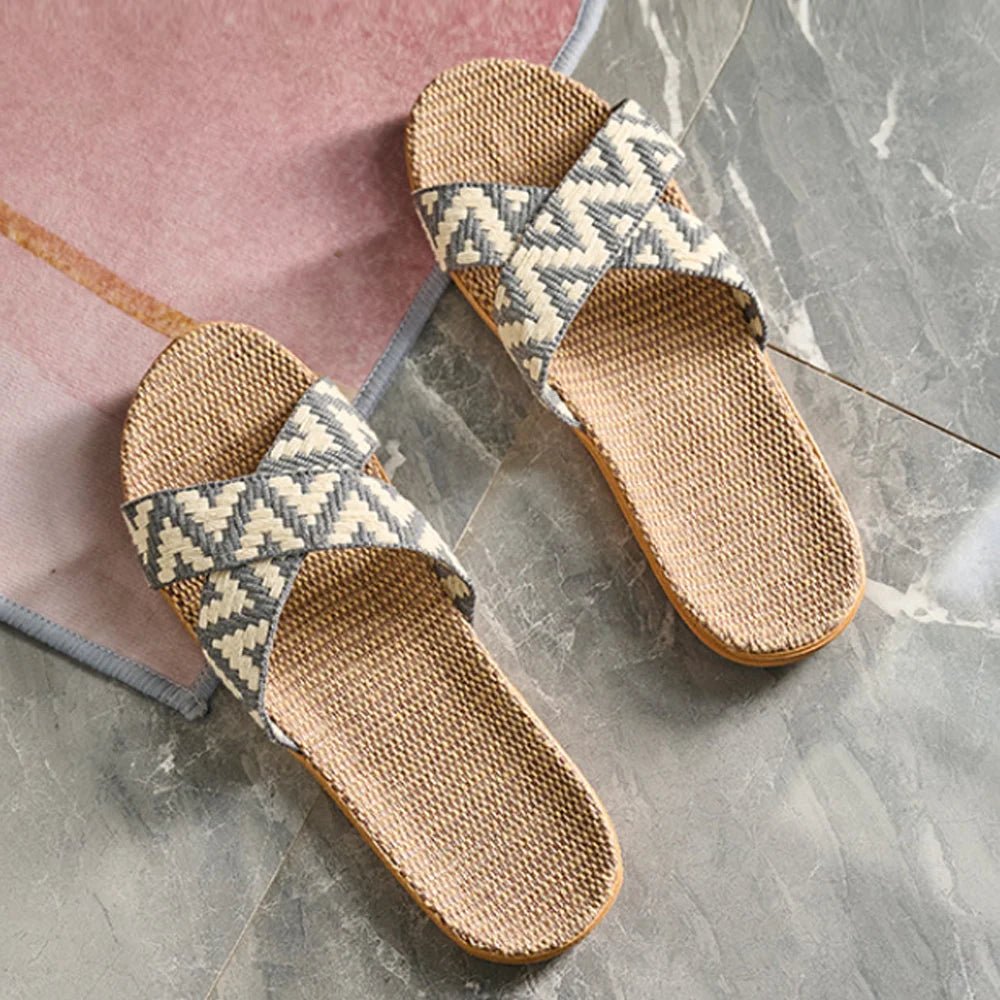 Men Slippers Lightweight Indoor Linen Slippers Antislip Home Shoes Summer Flat Sandals Casual Slippers Bedroom Slippers