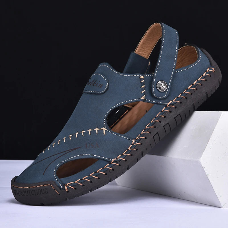 Men Breathable Leather Handmade Summer Sandals