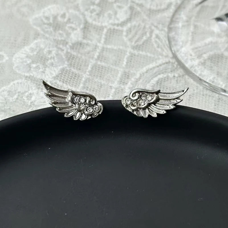 Women Zircon Angel Wing Crystal Stud Earrings