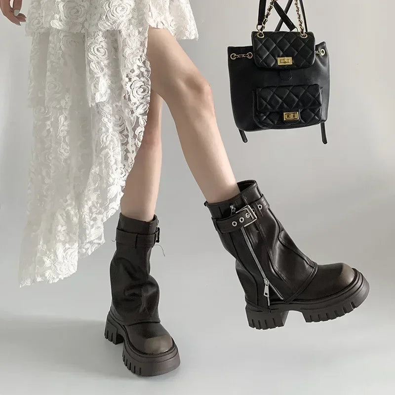 Women Platform Knee High Biker Boots