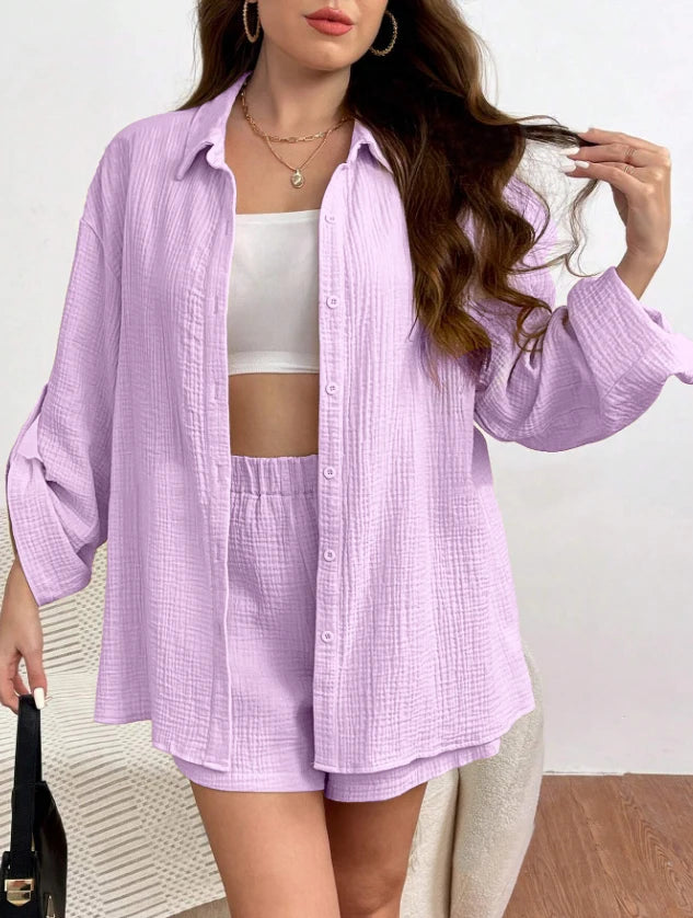 Women Casual 2 Piece Set Loose Top and Shorts Summer Outfit