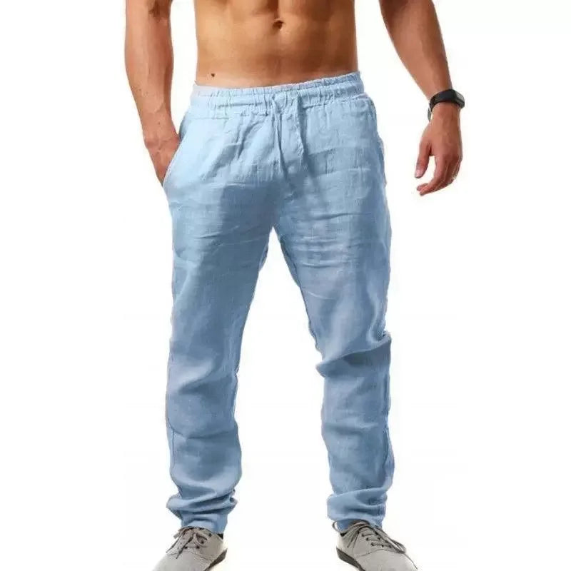 Men Cotton Linen Loose Fit Casual Sports Pants