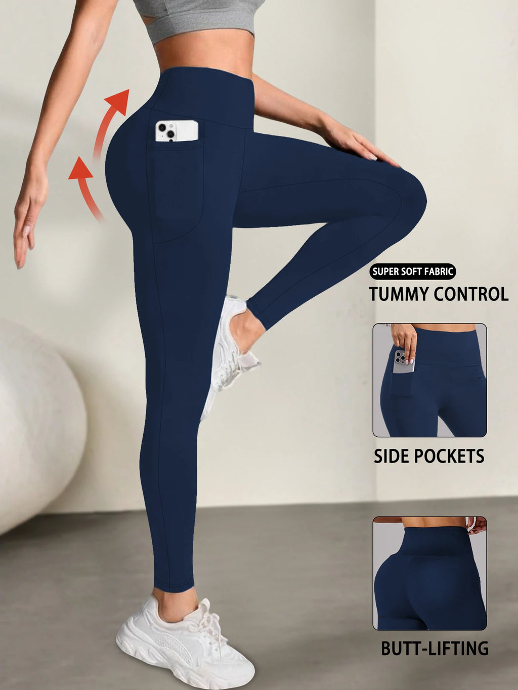 High Waisted Tummy Control Leggings with Pockets for Women