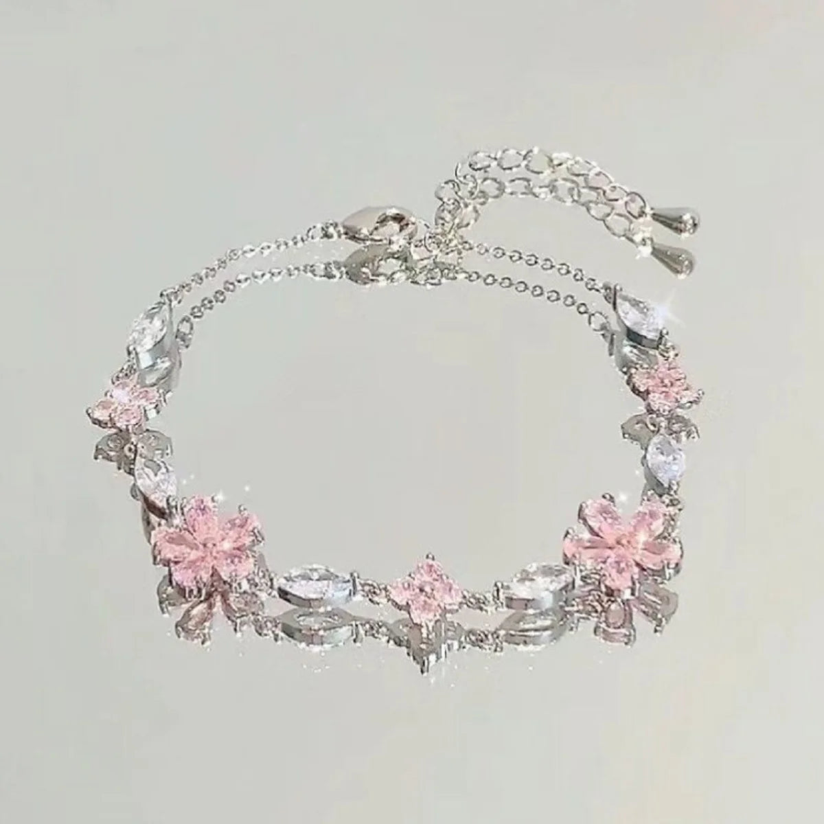 Women Cherry Blossom Butterfly Adjustable Bracelet Jewelry