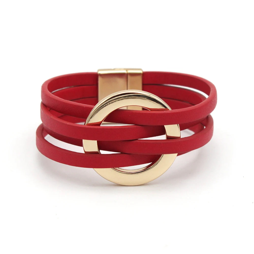 Women Multilayer Leather Wrap Bracelet Elegant Fashion Jewelry